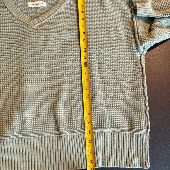 Lucky Brand Women's 2X Waffle Knit V-Neck Sweater Sage Green Long Sleeve Slouchy - Picture 6 of 8